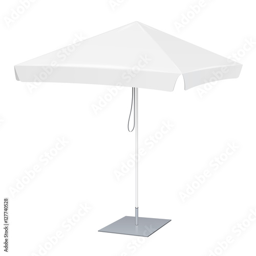 Promotional Square Advertising Outdoor Garden White Umbrella Parasol. Mock Up, Template. Illustration Isolated On White Background. Ready For Your Design. Product Packing. Vector EPS10
