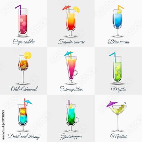 Classic Alcohol Cocktails Icons Set
