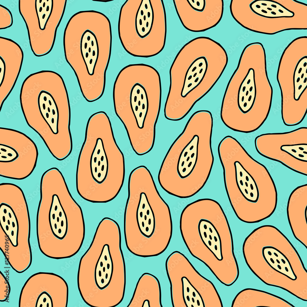 Seamless pattern with hand drawn papayas. Seamless pattern with hand drawn papayas.
