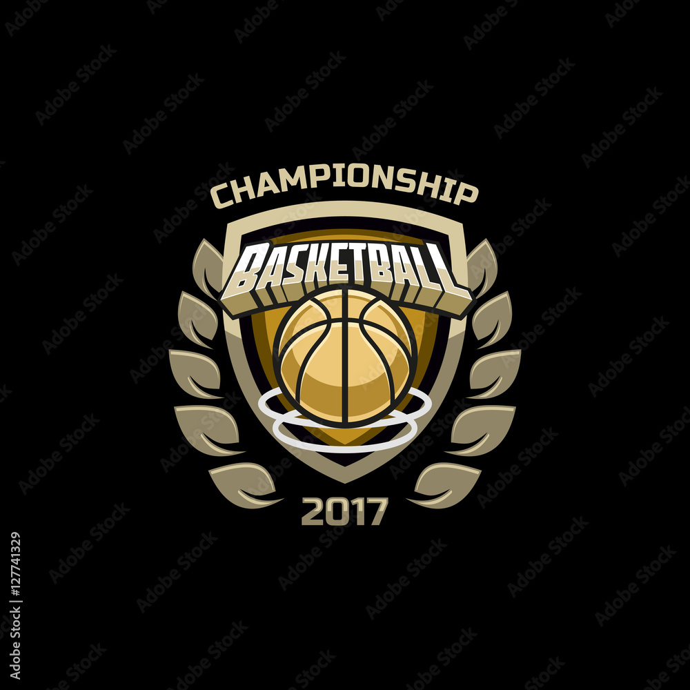 Basketball championship logo icon emblem with ball. Sport badge for tournament
