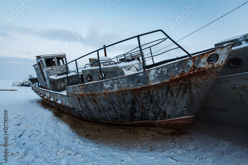 Abandoned boat at lake Baikal  Russia