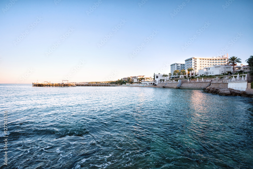 Sea bay with hotels on the coast