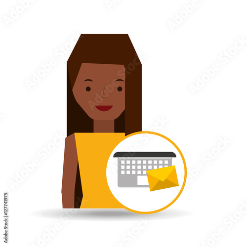 girl cartoon email envelope laptop vector illustration eps 10