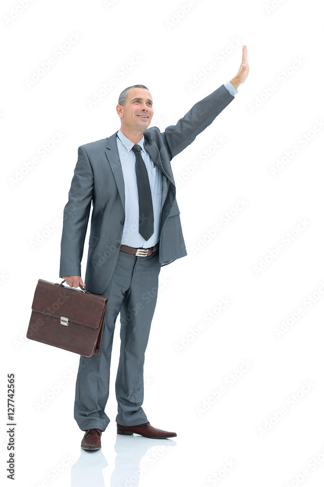 qualified lawyer in a business suit with a briefcase raised his qualified lawyer in a business suit with a briefcase raised his