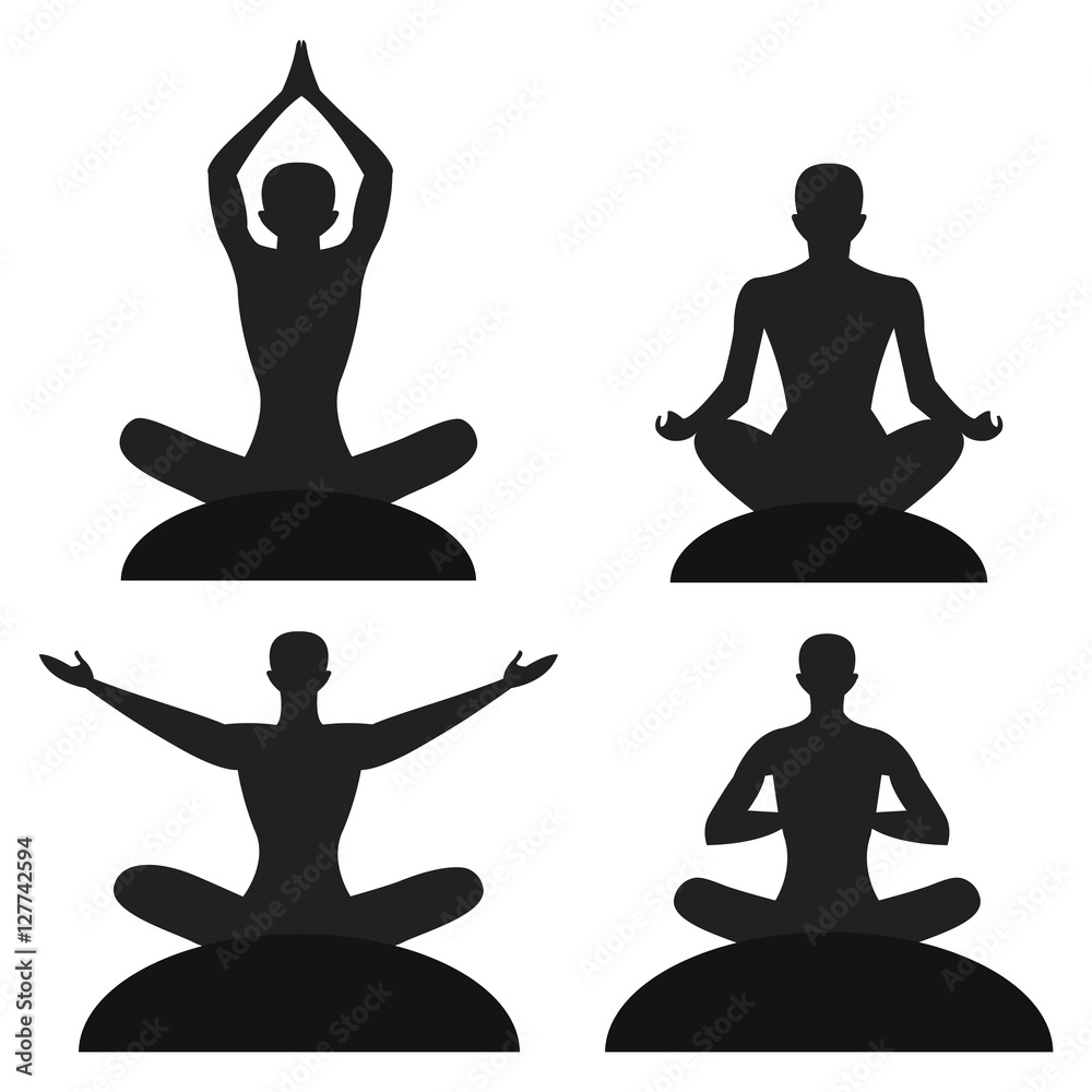 meditation silhouettes isolated vector set on the white background meditation silhouettes isolated vector set on the white background