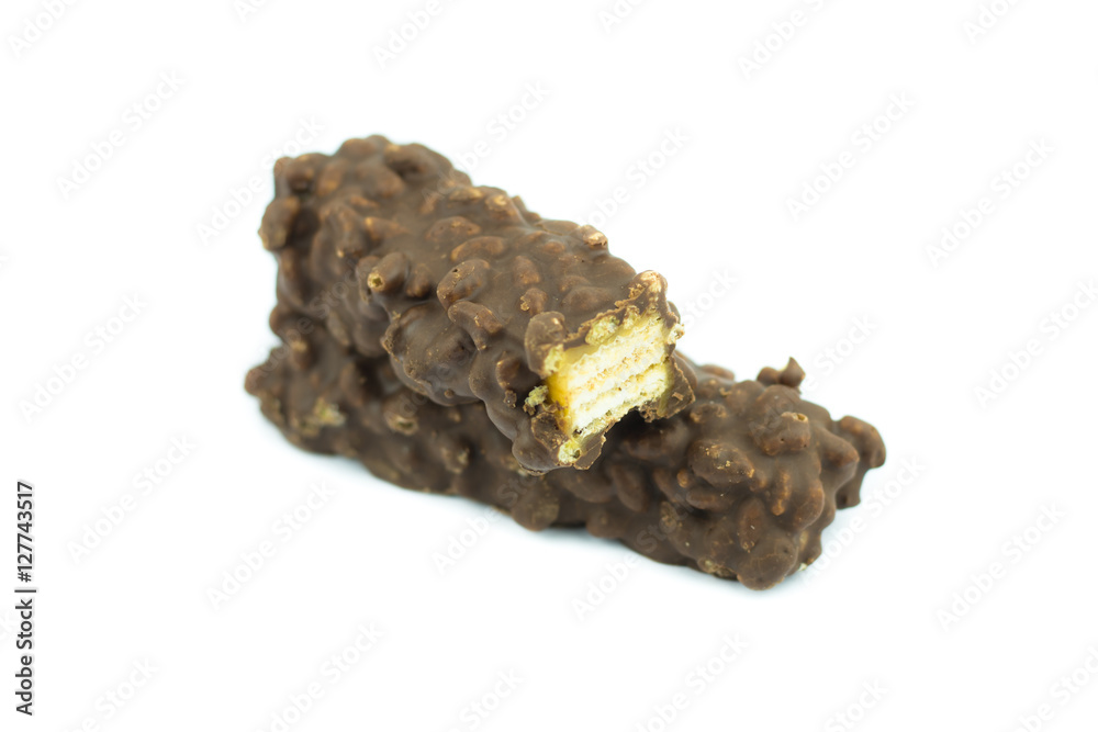 wafers caramel and chocolate isolated on white background. wafers caramel and chocolate isolated on white background.