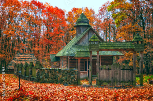The old Church in the fall at the Museum of architecture of Ukra