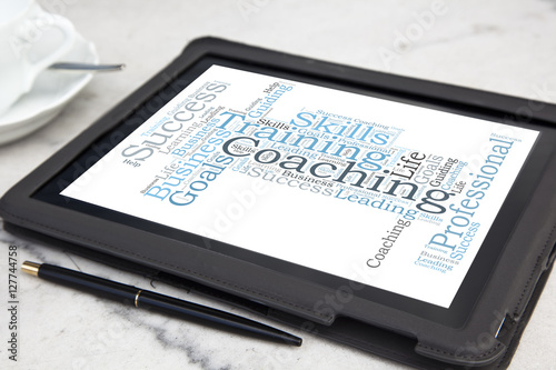 tablet with personal coaching word cloud