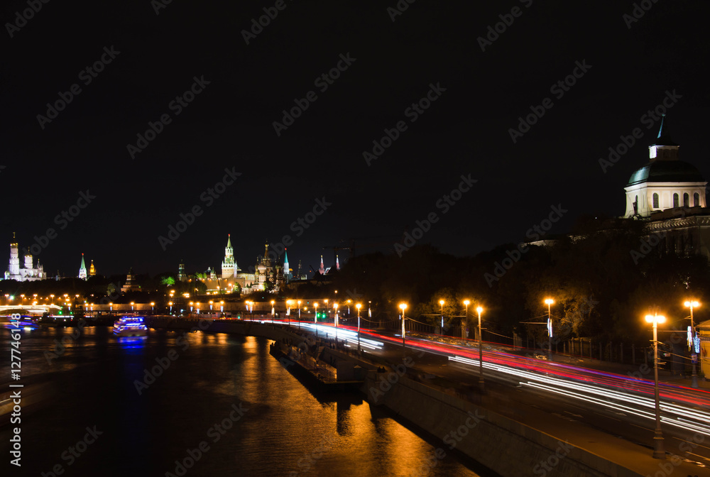 Night view of towers of Moscow Kremlin