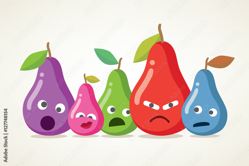 Crazy vector pears. A set of funny emotional pears, vector illustration Crazy vector pears. A set of funny emotional pears, vector illustration