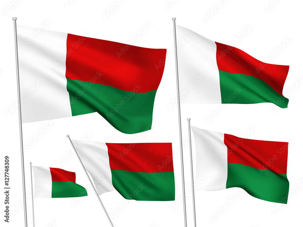 Obraz premium Madagascar vector flags. A set of 5 wavy 3D flags created using gradient meshes