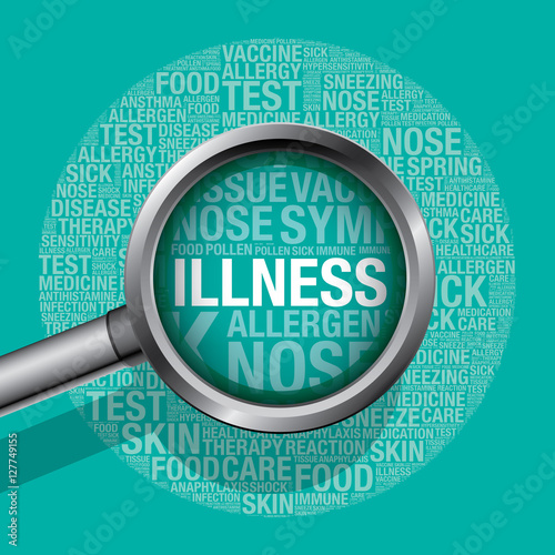 Illness concept with magnifying glass vector illustration