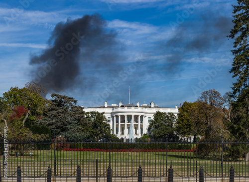Washington DC White House Monument Black Smoke House Fire Blue S