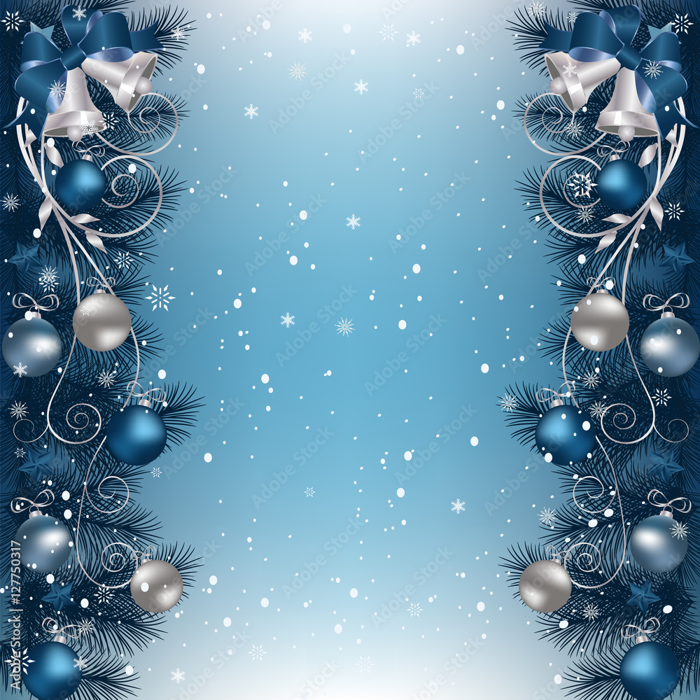 Christmas background with fir branch border and decoration
