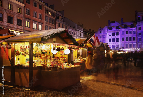 Holiday decorations of Warsaw. Old market square. Poland