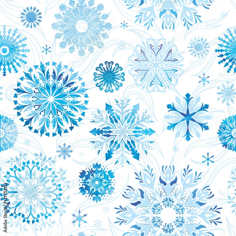 Watercolor Vector Snowflake Pattern