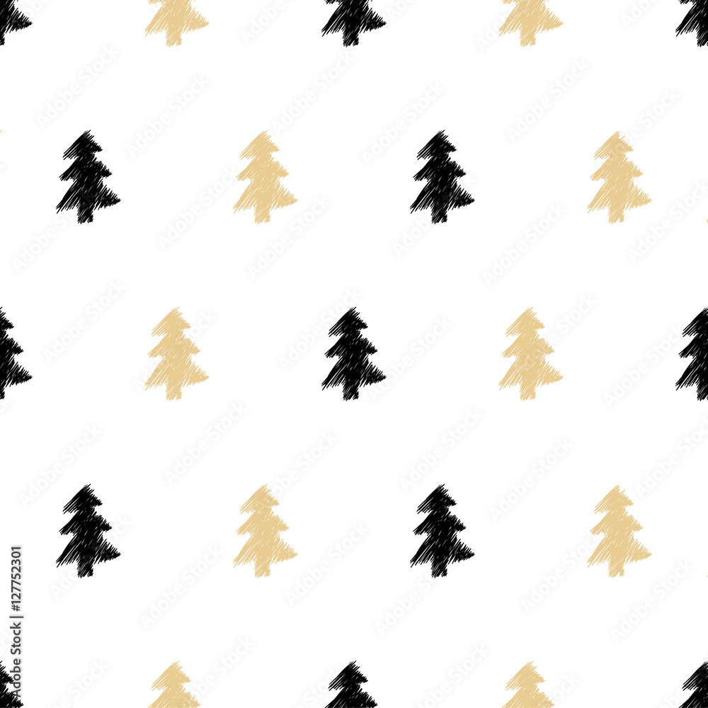 Vector hand drawn Christmas tree seamless pattern in ethnic trib Vector hand drawn Christmas tree seamless pattern in ethnic trib