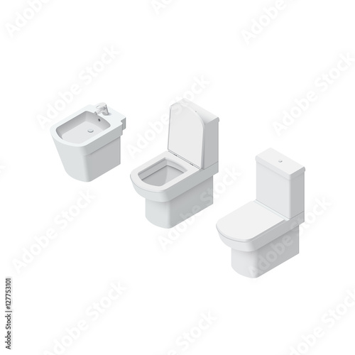 Toilet and bidet Isometric Vector Illustration