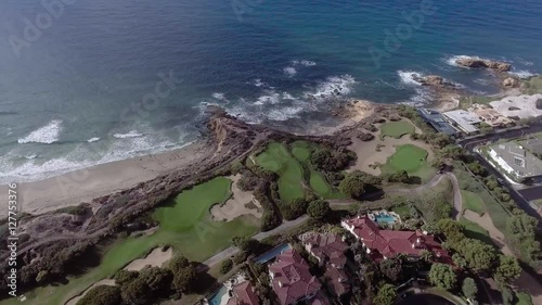 Aerial View of Cliff side homes in Pelican Hill Golf Course located on the cliffs of Newport Beach, adjacent to Crystal Cove State Park