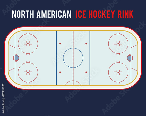 North American ice hockey rink isolated on the blue background. Top view illustration.