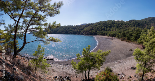 Secluded bay in the Turkish Mediterranean Sea, Turkey, Viewed fr