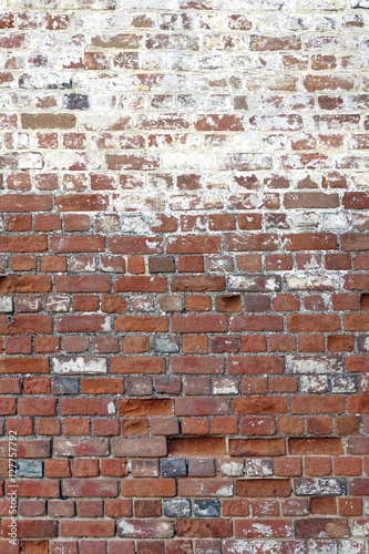 Old Vintage Wall Vertical Texture. Red White Brick Wall Backgrou