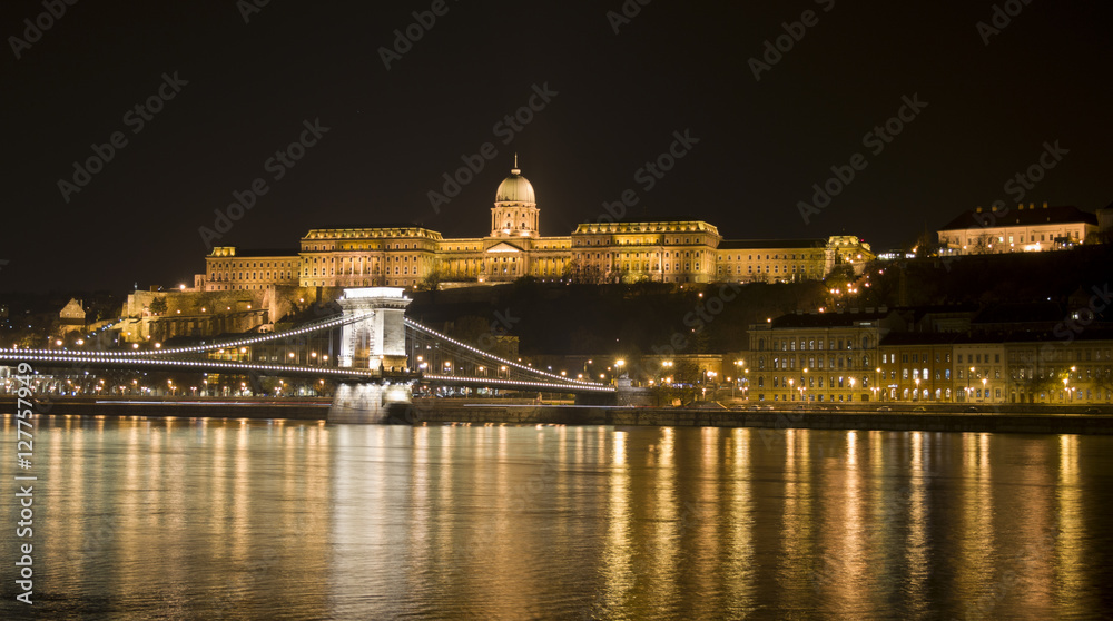 Budapest, the Castle and the Chain Bridge in the night