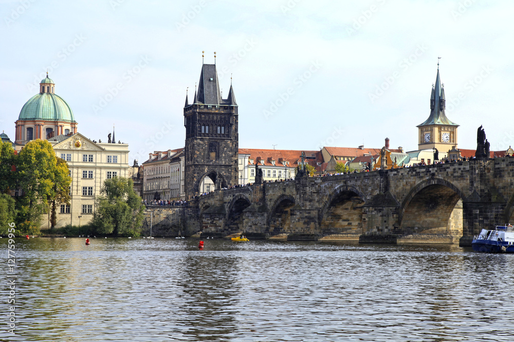Famous Charles Bridge and tower, Prague, Czech Republic