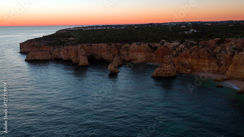 Aerial from famous beach Praia da Marinha in the Algarve Portuga