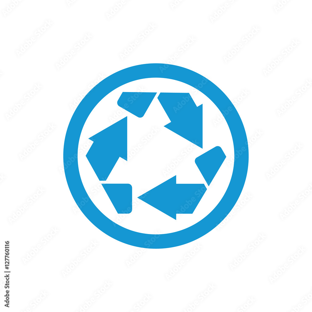 Recycle symbol or sign of conservation blue icon isolated on white background. Vector symbol on the packaging. Recycle symbol or sign of conservation blue icon isolated on white background. Vector symbol on the packaging.