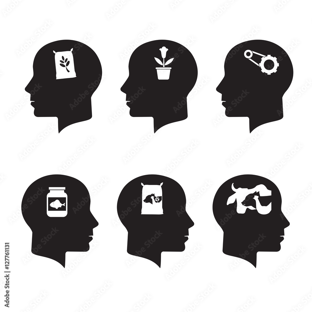 Thinking Heads with food and technology Icons