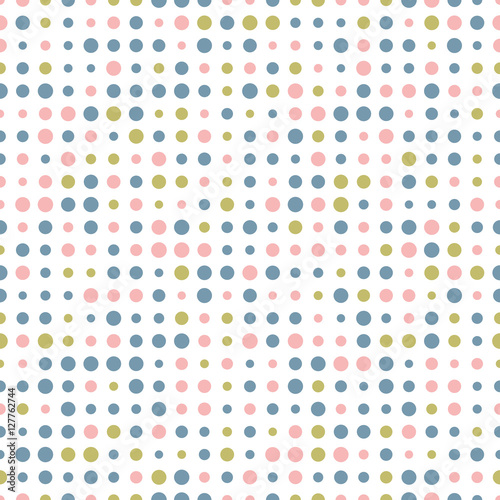 Colorful abstract spotted seamless pattern. Dot on white. Round shape dotted background. Dots texture. Polka dot background. Vector illustration.