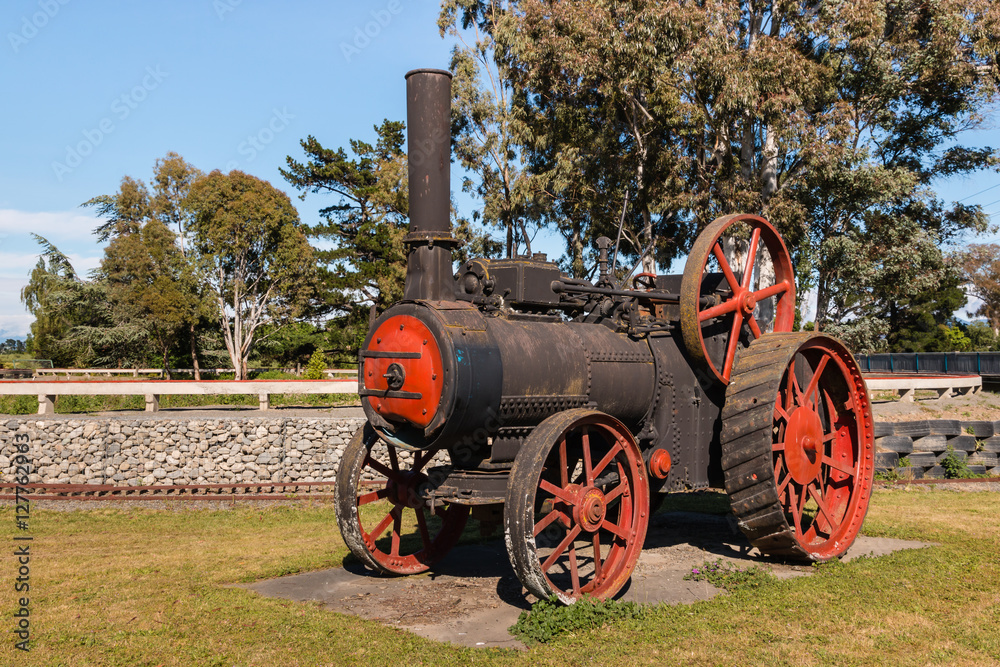 closeup of old steam traction engine
