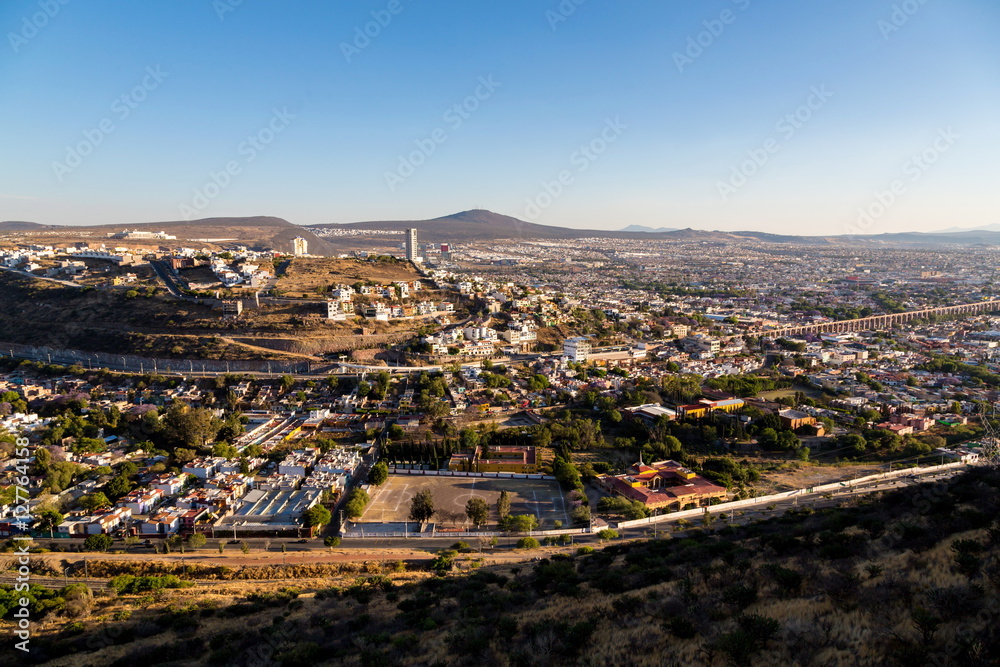 The aqueduct of Queretaro, is currently building a monumental 74 arches reaching an average height of 28.5 m and a length of 1298 m.  This aqueduct is the symbol of the city of Queretaro, Mexico.