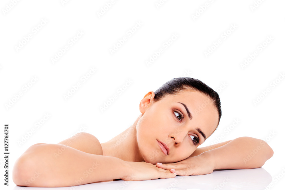 Beautiful nude woman isolated on white background. Beautiful nude woman isolated on white background.
