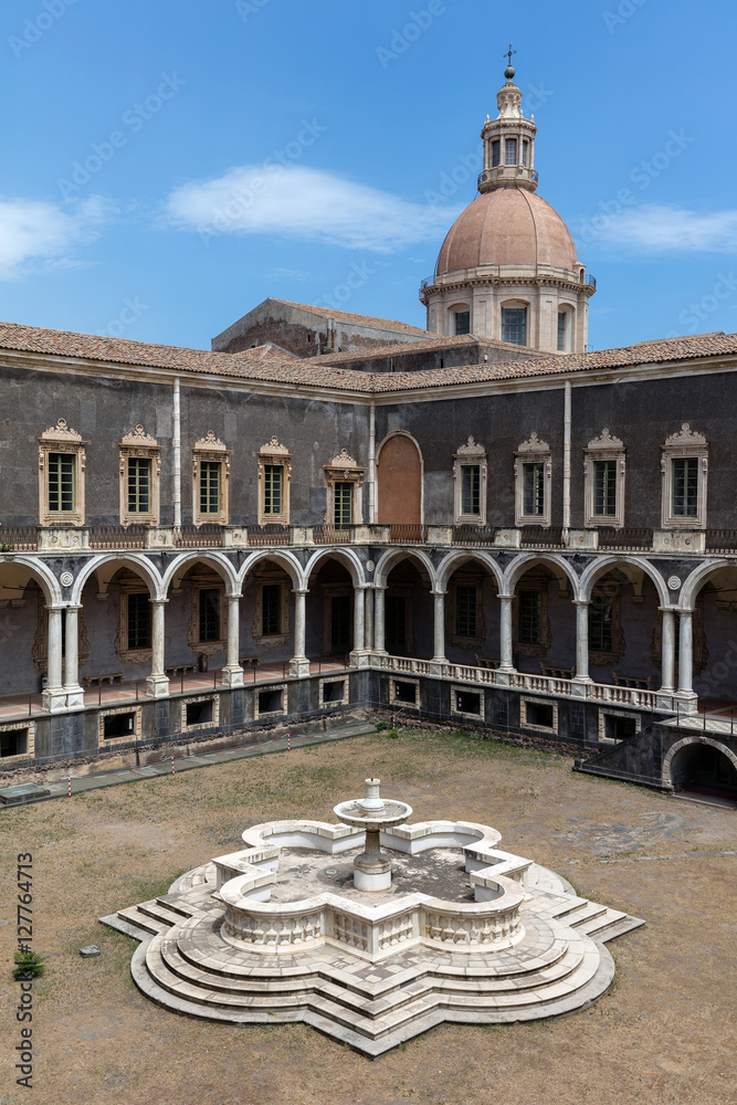 Cloister of the Benedictine Monastery of San Nicolo l'Arena in Catania, Sicily, Italy, a jewel of the late Sicilian Baroque style.