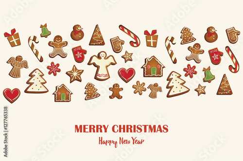Christmas card or invitation with gingerbread cookies