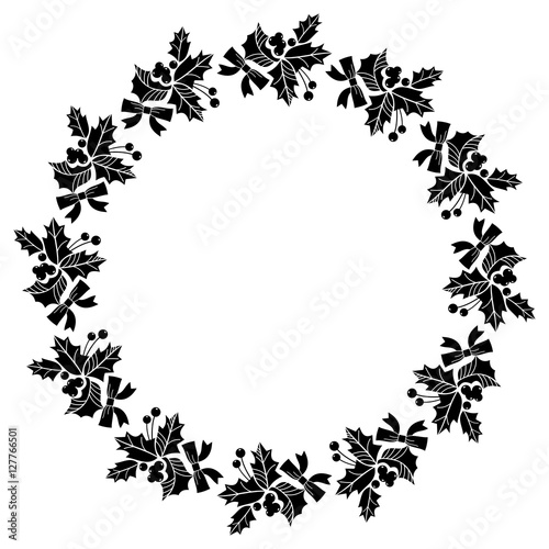 Round frame with holly berries silhouettes. Copy space. Vector clip art. © LaFifa