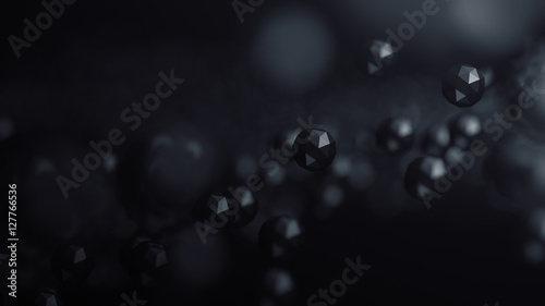 Fototapeta Naklejka Na Ścianę i Meble -  Abstract 3d rendering of chaotic low poly particles. Flying polygonal spheres in empty space. Futuristic background with bokeh effect. Poster design.