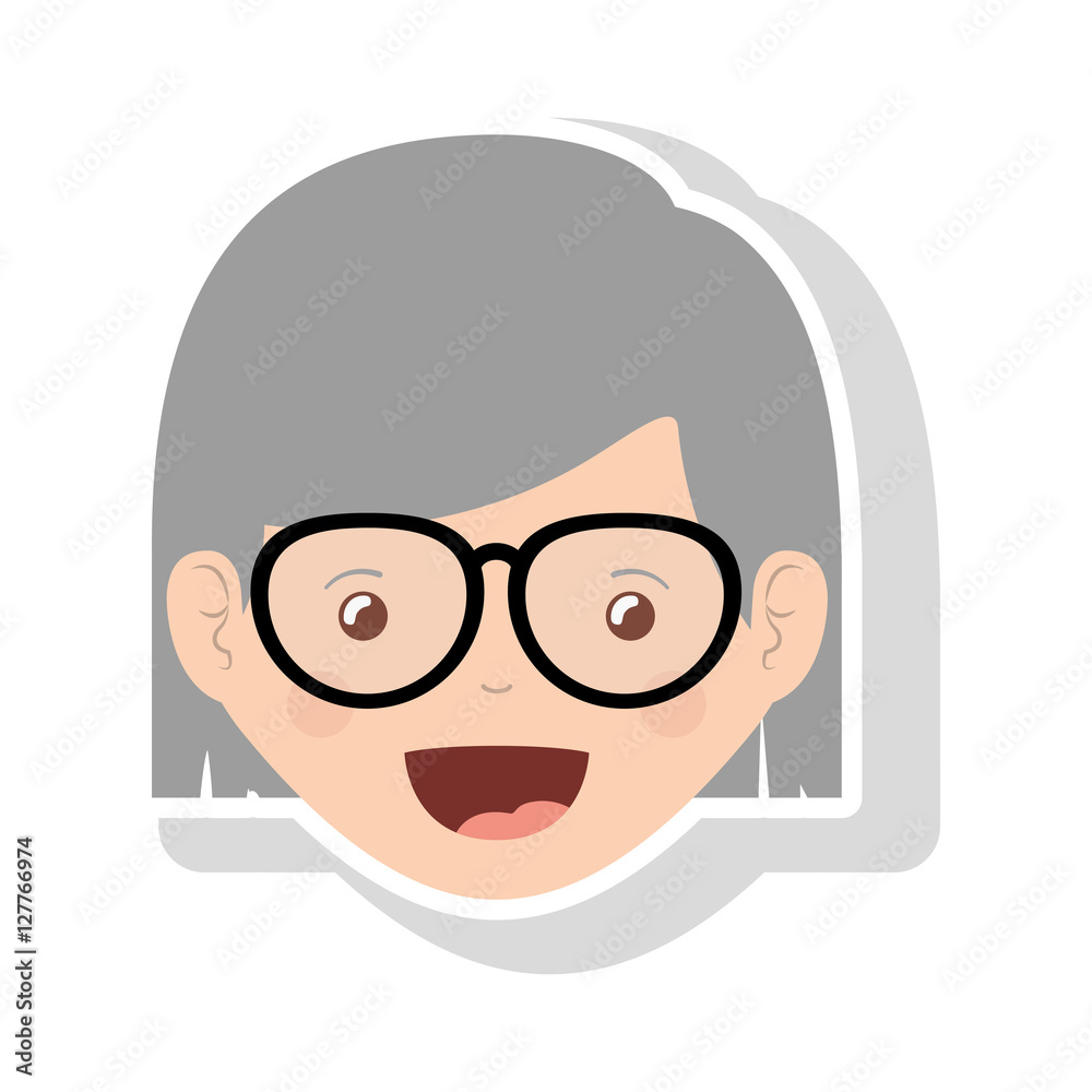 front face elderly woman with glasses and short hair vector illustration