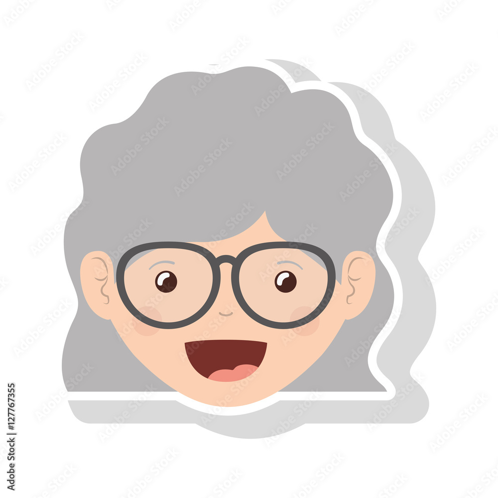 front face elderly woman wavy hair with glasses vector illustration