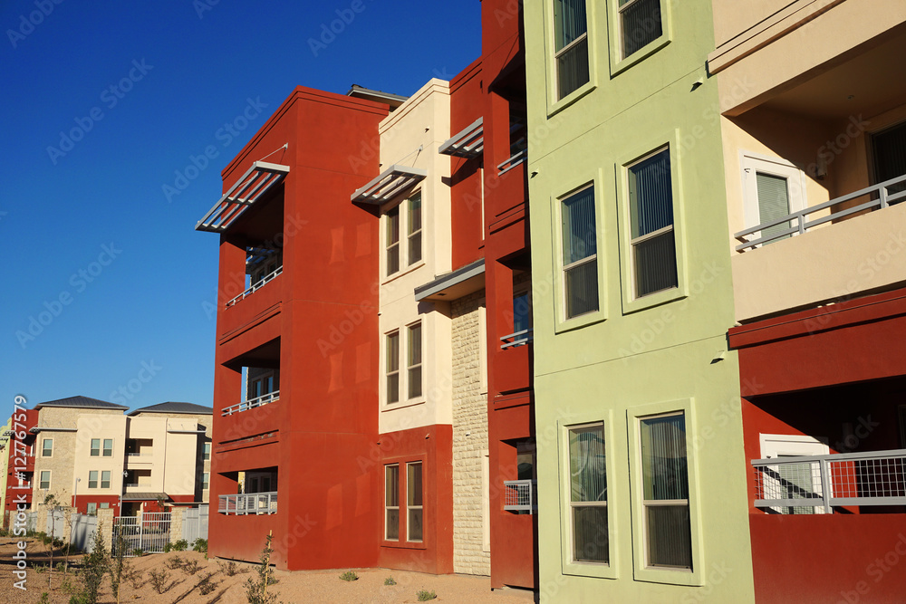 colorful apartment building exterior in the city