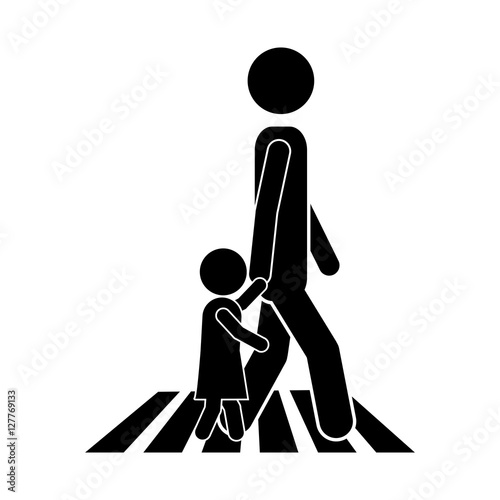 man walking with boy icon in street vector illustration