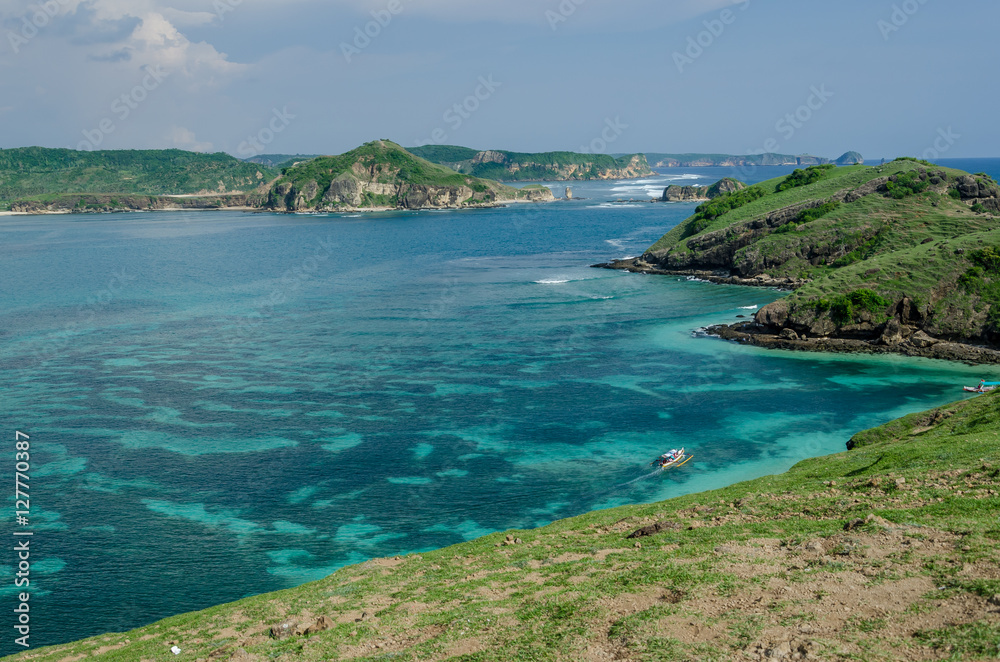 Different tones of blue around the coast of Lombok