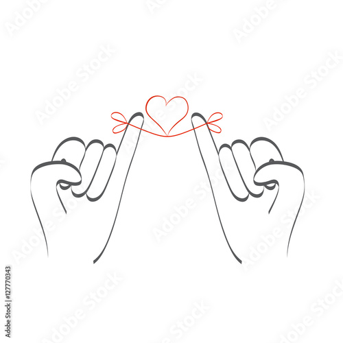 Little pinkie fingers promise relationship with red thread with heart shape robe in the middle