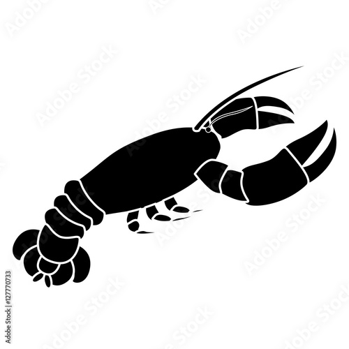 silhouette monochrome with lobster diagonal view vector illustration