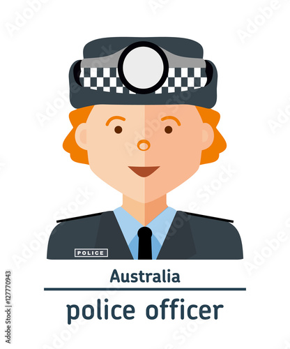Avatar Australia police officer on white background. Flat design.  Avatar for app