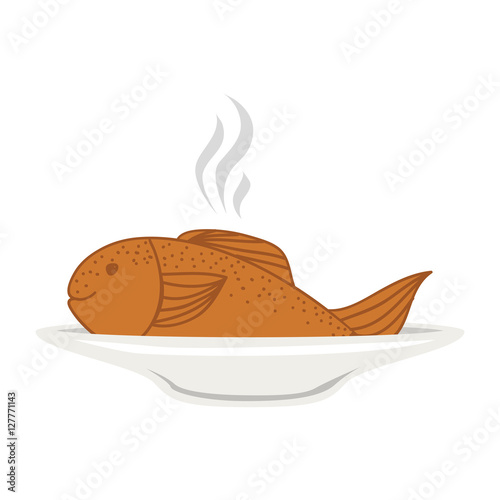 silhouette colorful dish with hot fish vector illustration