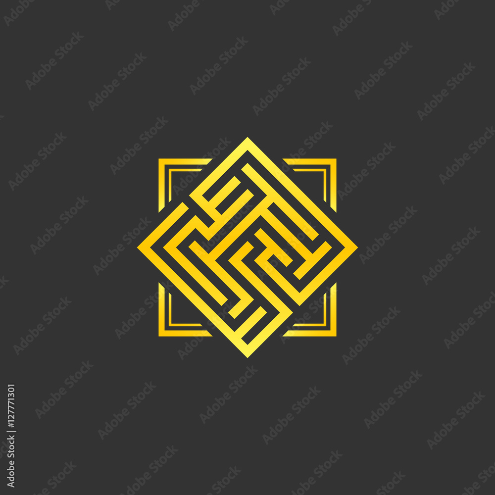 Abstract gold maze, maze emblem, gold pattern Abstract gold maze, maze emblem, gold pattern
