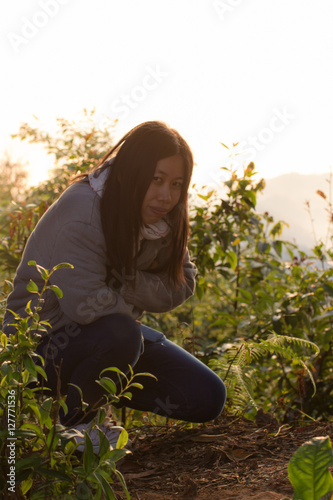 Thai woman at doi dam, wianghaeng chiangmai Thailand photo